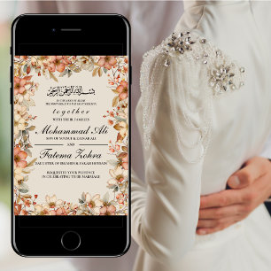 Invitación Marco floral rosa Boda musulmán Nikah Walima