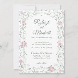 Invitación Marco floral rosas rosadas y follaje romántico