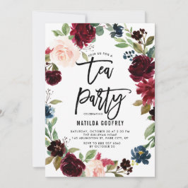 Invitación Marco floral rústico de Borgoña Fiesta del té de o