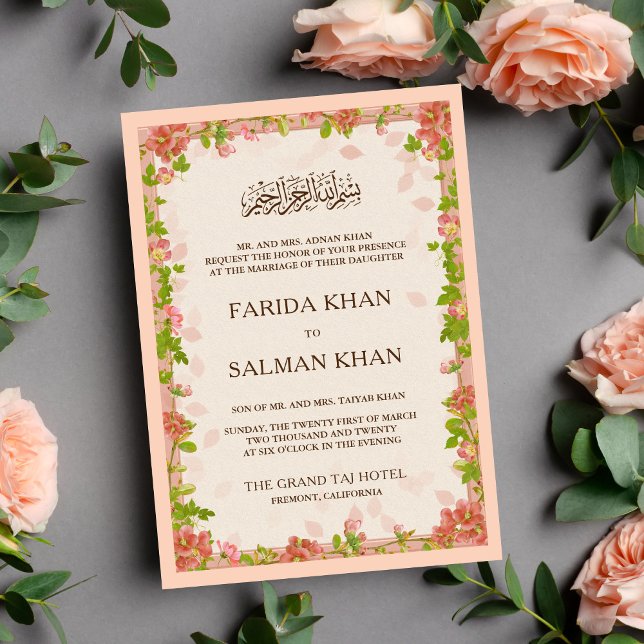 Invitación Marco floral rústico de melocotón para boda islámi (Subido por el creador)
