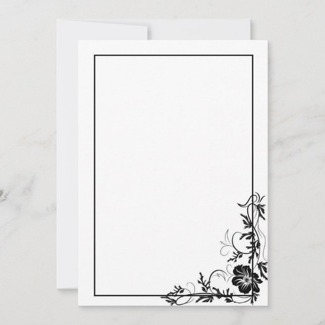 Invitación Marco floral simple negro (Anverso)