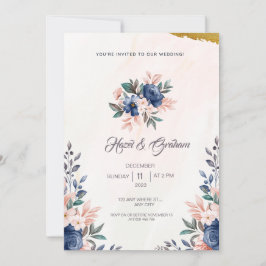 Invitación Marco Floral Simple Y Azul Marrón Y Acuarela