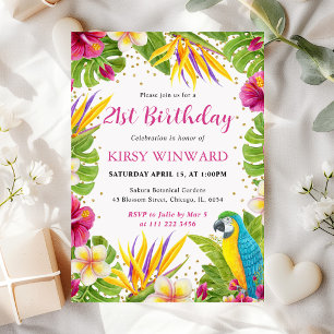 Invitación Marco floral tropical de acuarela Cumpleaños de lo