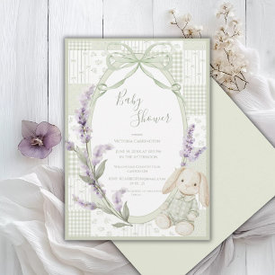 Invitación Marco floral verde con elegante lazo para baby sho