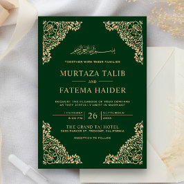 Invitación Marco floral Verde y Boda musulmana islámica dorad