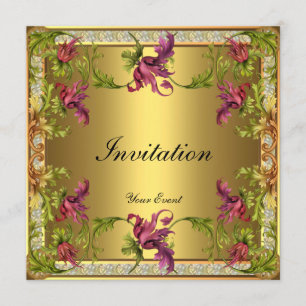 Invitación Marco floral victoriano de oro vintage