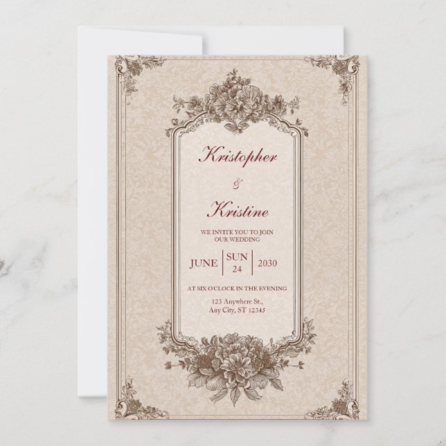 Invitación Marco floral victoriano Elegante matrimonio (Anverso)