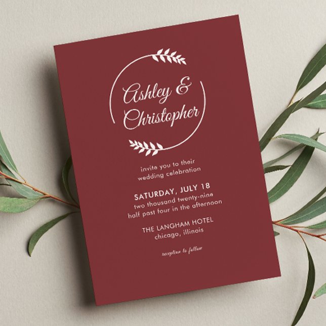 Invitación Marco Foliage moderno Boda Rosewood rojo (Subido por el creador)