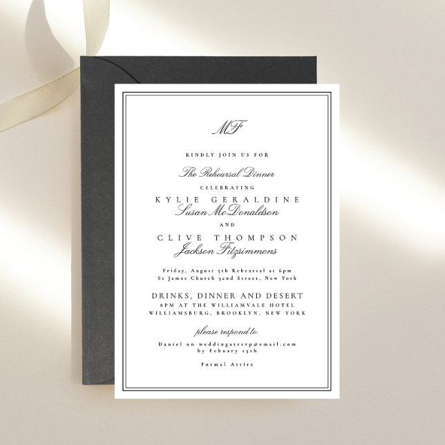 Invitación Marco formal Boda blanco negro ensayo Cena (Subido por el creador)