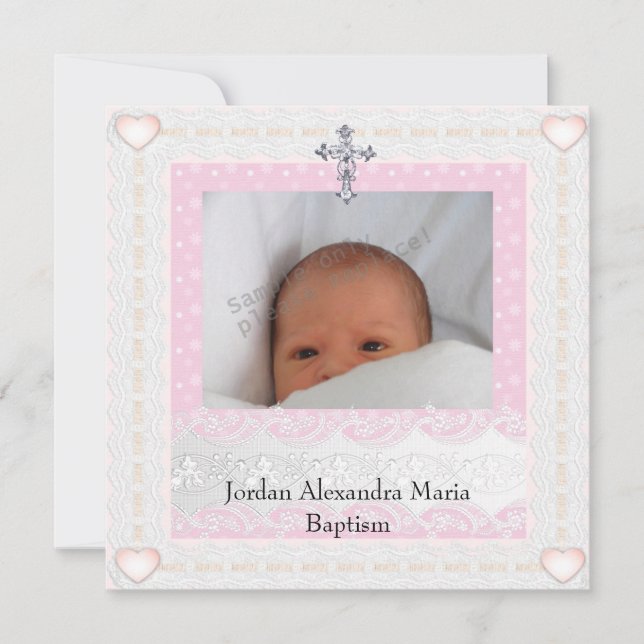 Invitación Marco fotográfico blanco rosado de la cruz de la j (Anverso)
