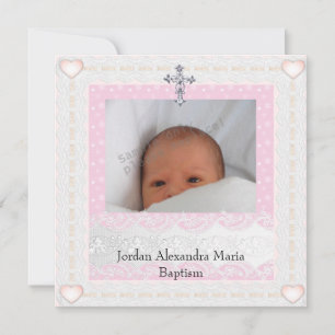Invitación Marco fotográfico blanco rosado de la cruz de la j
