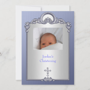 Invitación Marco fotográfico de plata azul Cruz de la joya