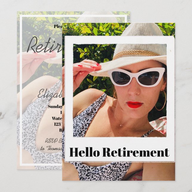 Invitación Marco fotográfico de retiro Hola Moda moderna (Anverso / Reverso)