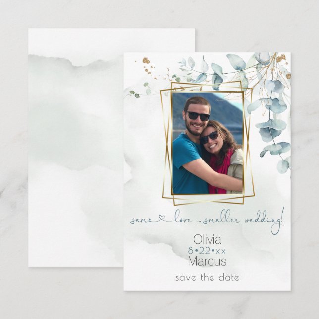 Invitación Marco fotográfico floral Eucalipto verde agitado (Anverso / Reverso)