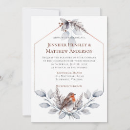 Invitación Marco geométrico Arroz gris plateado deja pájaro