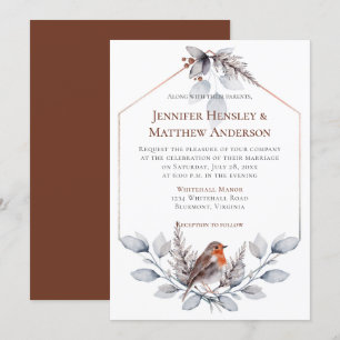 Invitación Marco geométrico Arroz gris plateado deja pájaro