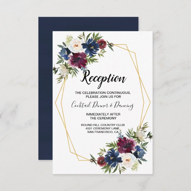 Invitación Marco geométrico Boda de flores de la Marina de Bo (Anverso / Reverso)