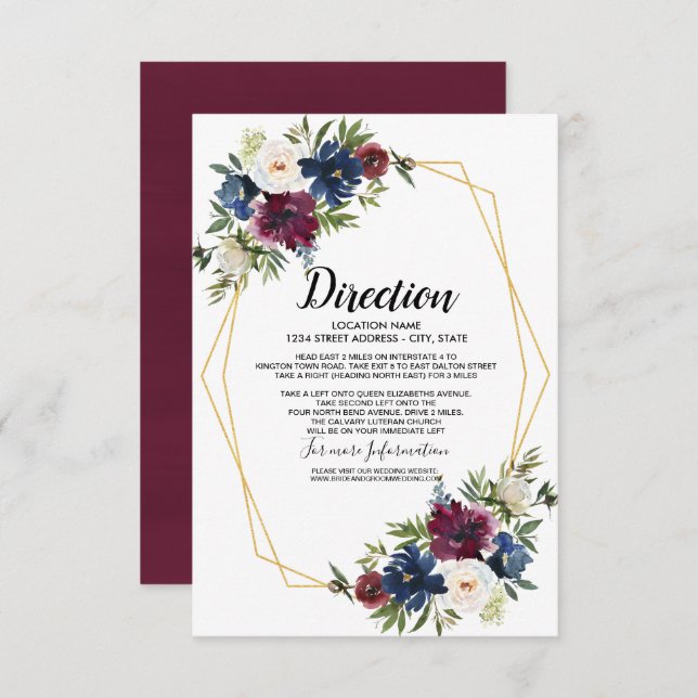 Invitación Marco geométrico Boda de flores de la Marina de Bo (Anverso / Reverso)