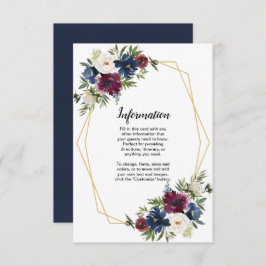 Invitación Marco geométrico Bodas Flores Burgundy Navy