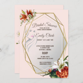 Invitación Marco geométrico con ducha de novias con lirios tr