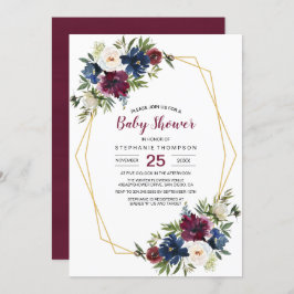 Invitación Marco geométrico de la Marina de Borgoña Flores Ba