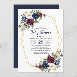 Invitación Marco geométrico de la Marina de Borgoña Flores Ba