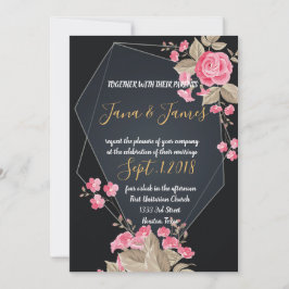 Invitación Marco geométrico de moda negro y oro