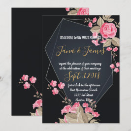 Invitación Marco geométrico de moda negro y oro