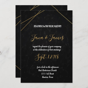 Invitación Marco geométrico de moda negro y oro