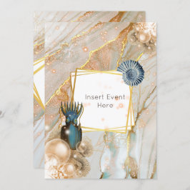 Invitación Marco geométrico de oro de mármol calamares de con