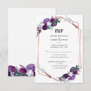 Invitación Marco geométrico de oro de Rosa floral púrpura mod