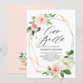 Invitación Marco geométrico de oro Floración rosa Ciao Bella