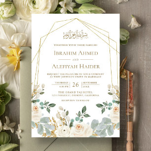 Invitación Marco Geométrico de Oro Floral Islámico de Boda Ma