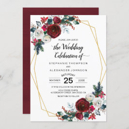 Invitación Marco geométrico de oro Flores de invierno de Borg