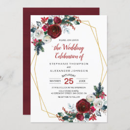 Invitación Marco geométrico de oro Flores de invierno de Borg