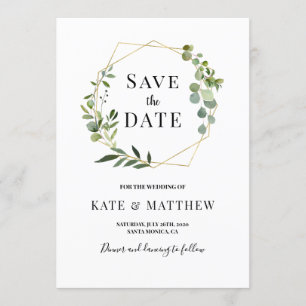 Invitación Marco geométrico de verde Guardar la fecha