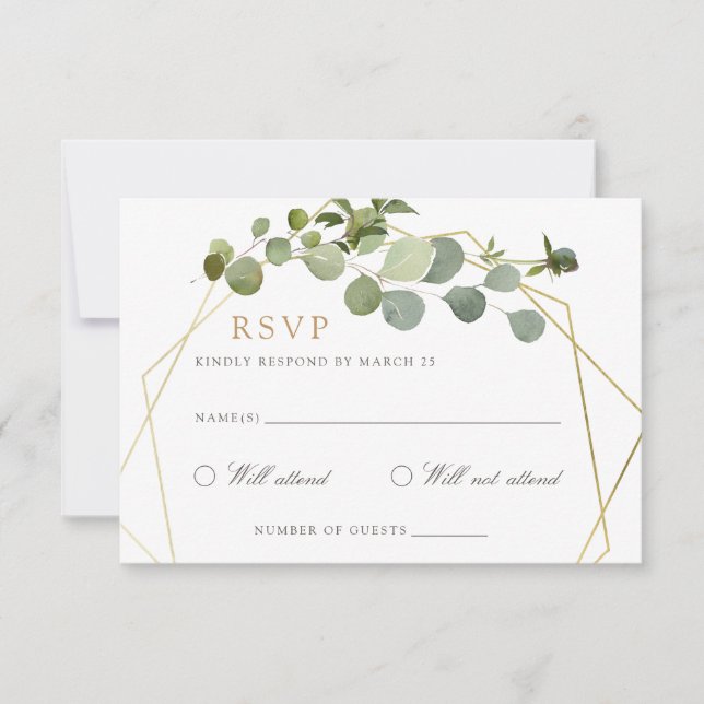 Invitación Marco Geométrico de Verdor de Oro Elegante Boda RS (Anverso)
