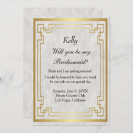 Invitación Marco geométrico dorado Marble blanco para la dama