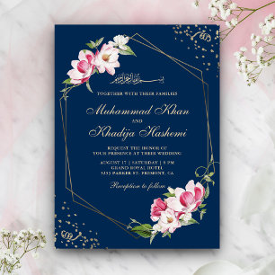 Invitación Marco geométrico floral azul marino boda islámica