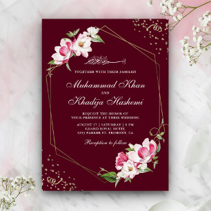 Invitación Marco geométrico floral burgundy boda islámica