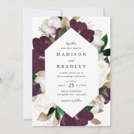 Invitación Marco geométrico floral de ciruela oscura | BODA