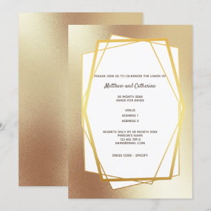 Invitación Marco geométrico hexagonal minimalista dorado