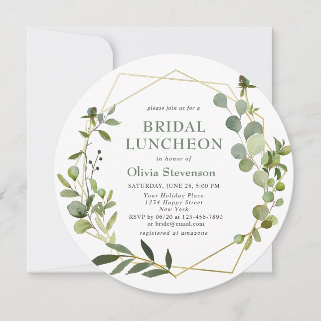 Invitación Marco geométrico moderno Eucalyptus BRIDAL LUNCHEO (Anverso)