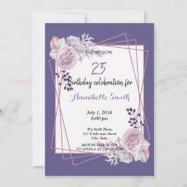 Invitación Marco geométrico moderno púrpura Floral Cumpleaños