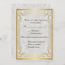 Invitación Marco geométrico oro Boda de mármol blanco RSVP