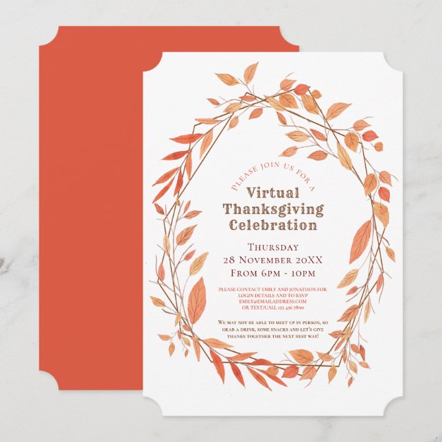 Invitación Marco geométrico virtual de la hoja de otoño de Ac (Anverso / Reverso)