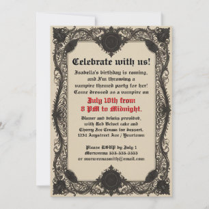 Invitación Marco gótico negro sobre pergamino Cumpleaños de a