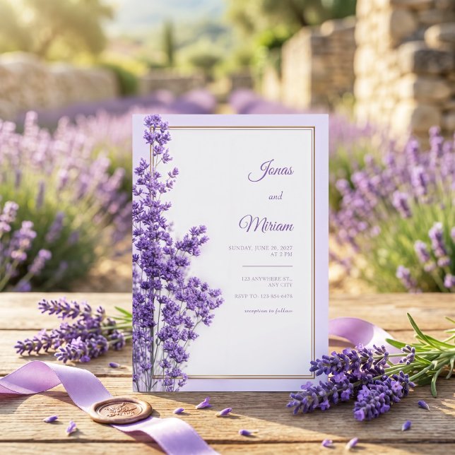 Invitación Marco Lila Pastel Romántico Dorado Lavanda (Subido por el creador)