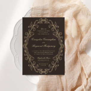Invitación Marco marrón oscuro barroco romántico para boda