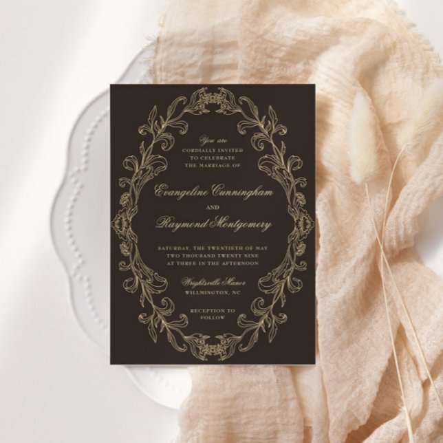 Invitación Marco marrón oscuro barroco romántico para boda (Subido por el creador)